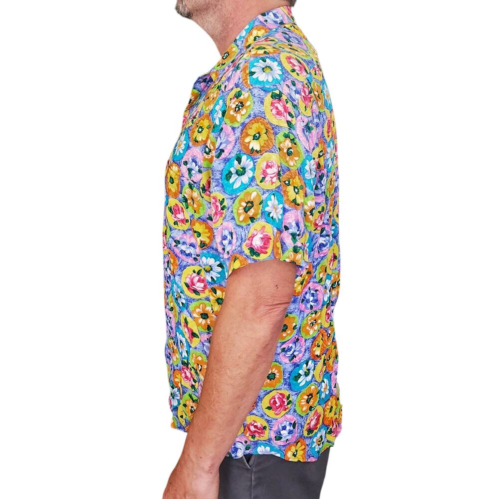 vintage JAMS WORLD tropical floral print button down classic Hawaiian shirt Sz L - Picture 2 of 8
